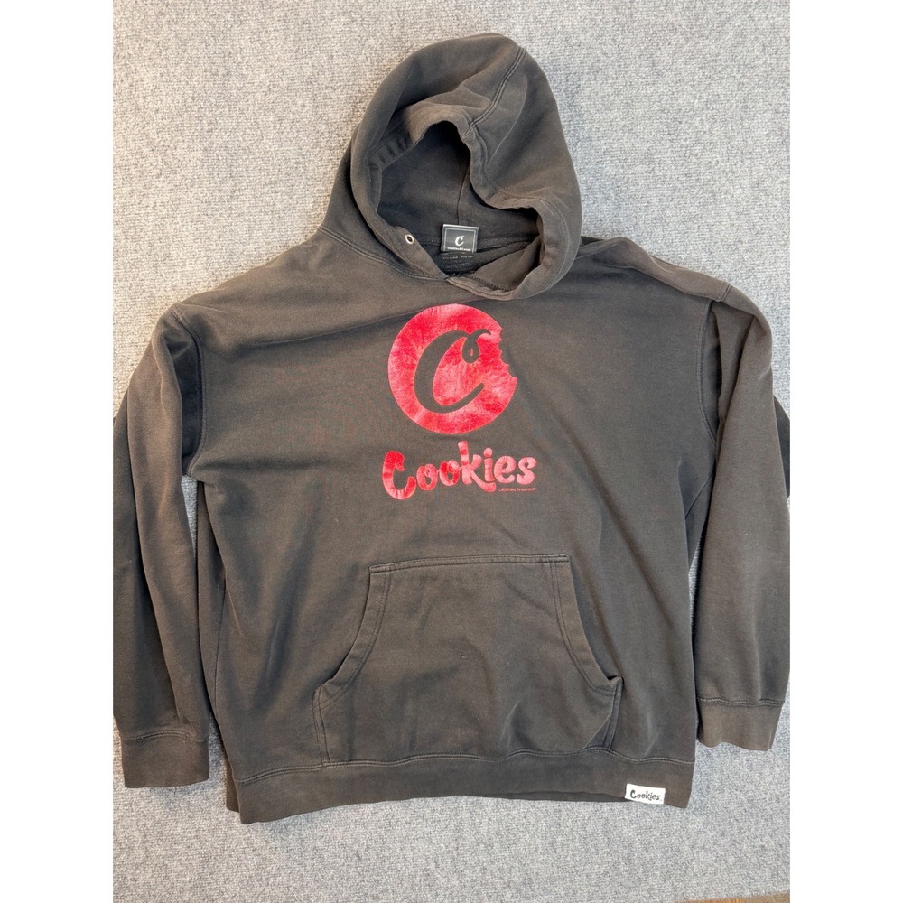 Cookies SF Hoodie Mens XL Black Red Graphic Pullover Faded Streetwear Stained